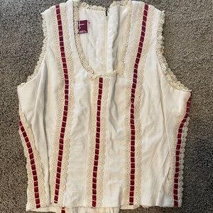 Vintage Corset Style Top w/Red Satin Lace